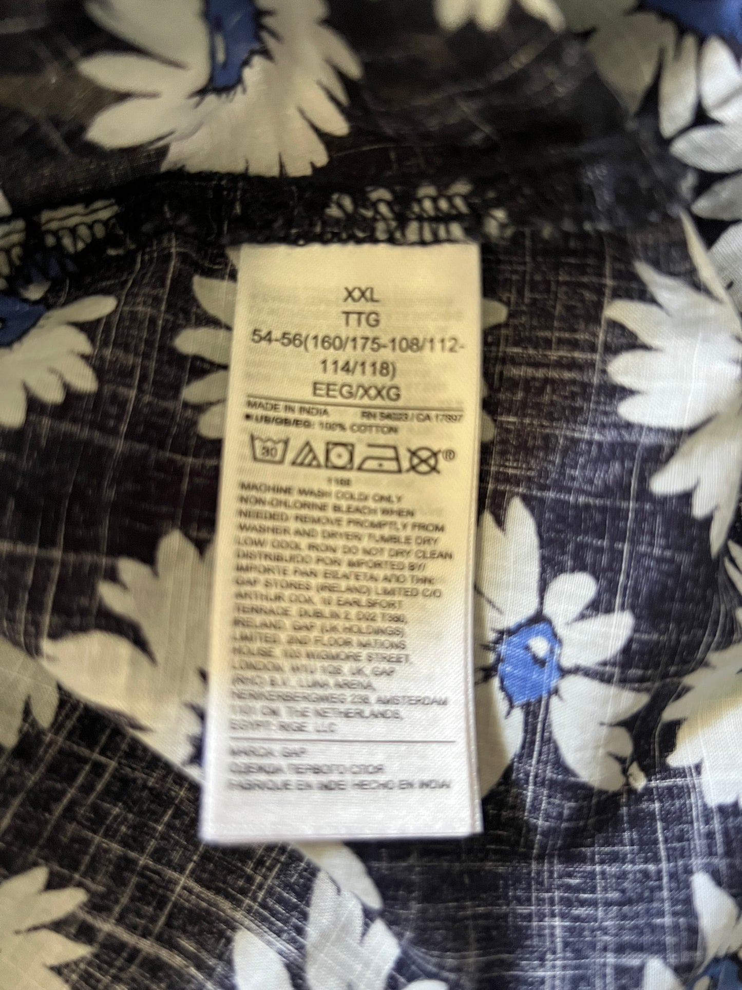 Floral blue 100% cotton peplum top, Size XXL