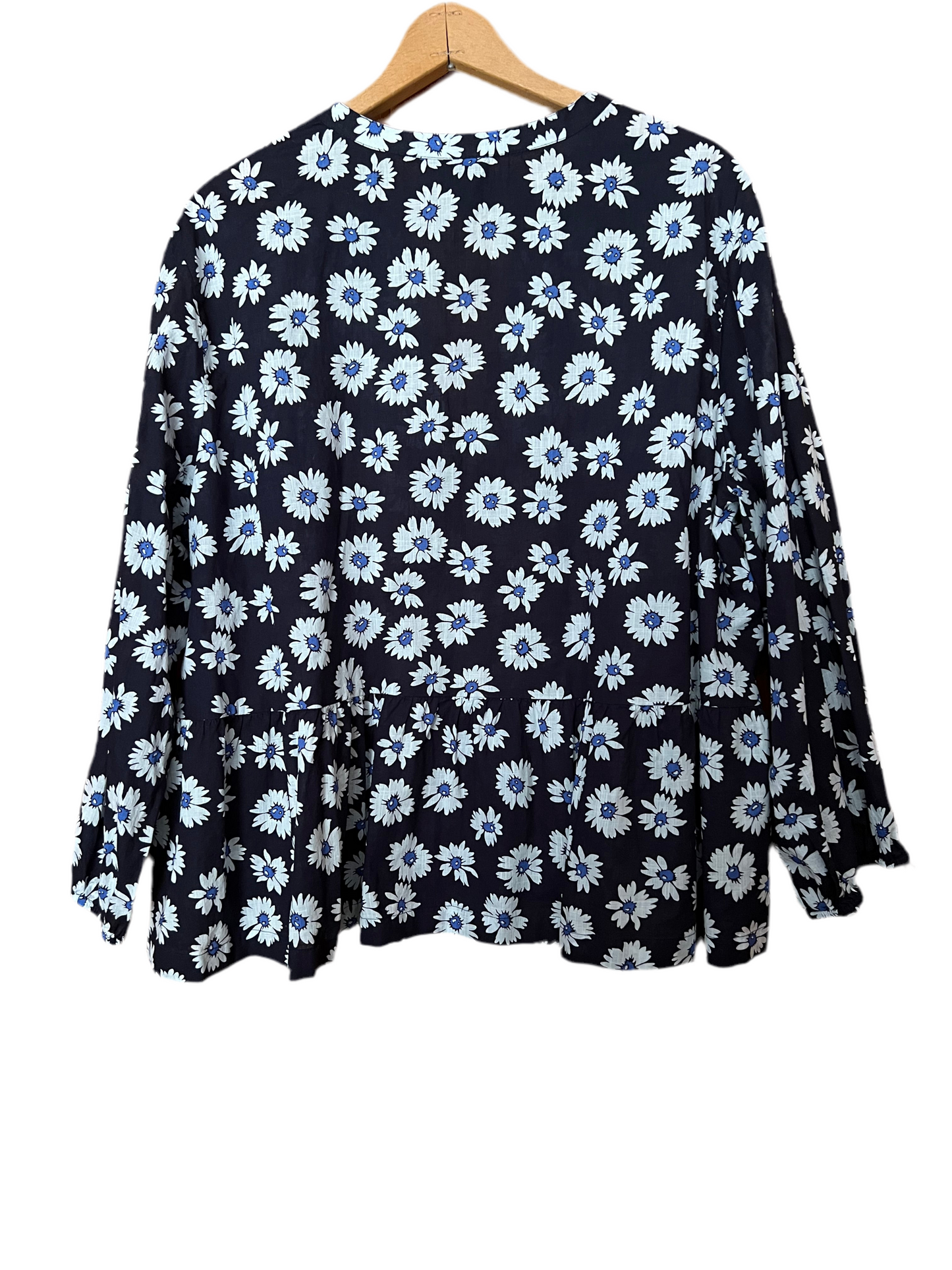 Floral blue 100% cotton peplum top, Size XXL