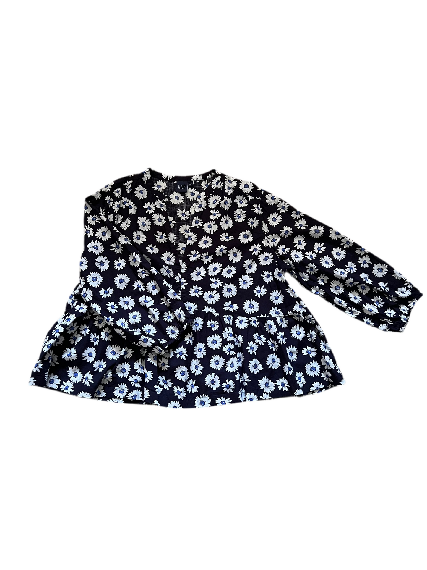 Floral blue 100% cotton peplum top, Size XXL