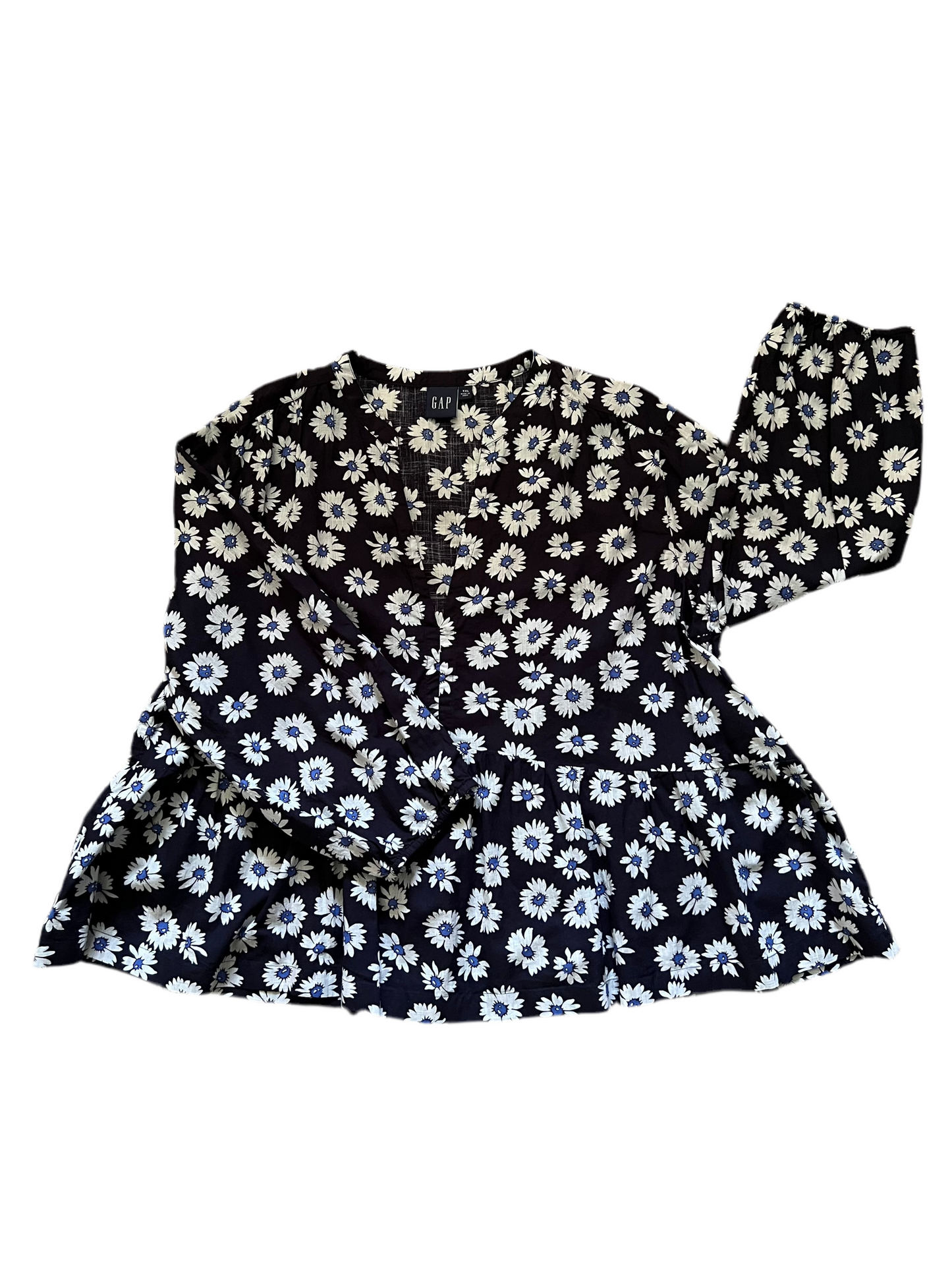 Floral blue 100% cotton peplum top, Size XXL